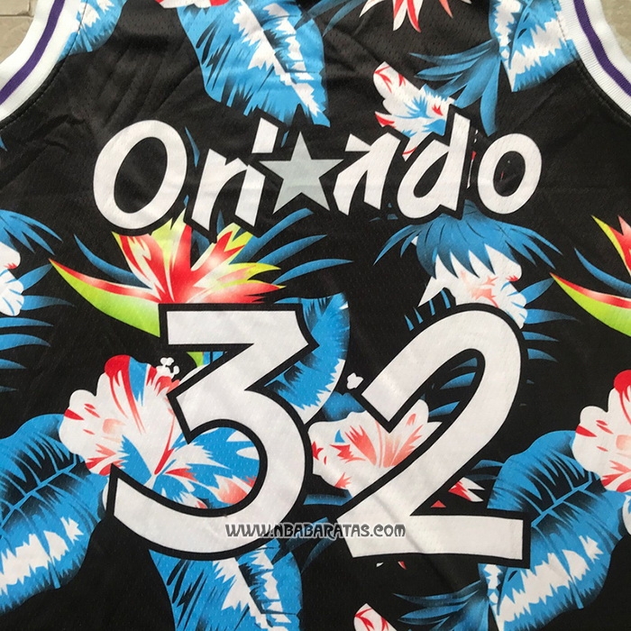 Camiseta Orlando Magic Shaquille O'neal #32 Floral Fashion Negro